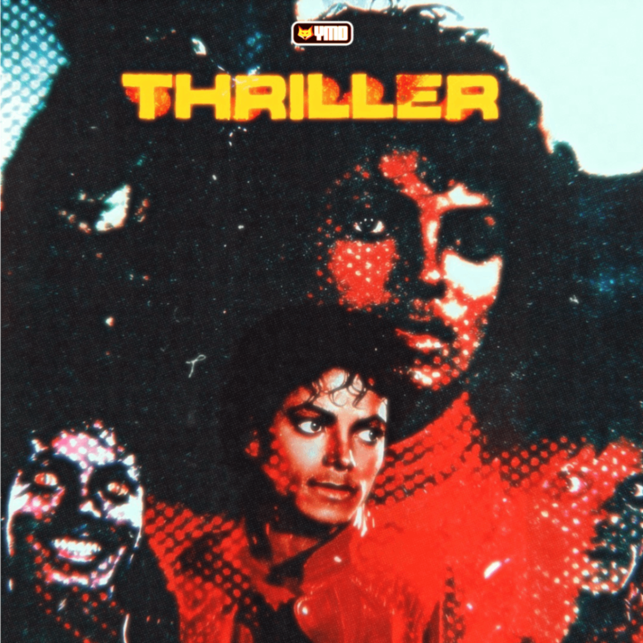 Thriller cover reimagined with red halftone treatment
